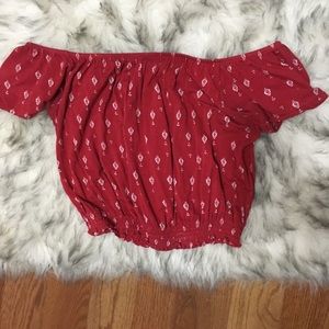 red off shoulder crop top